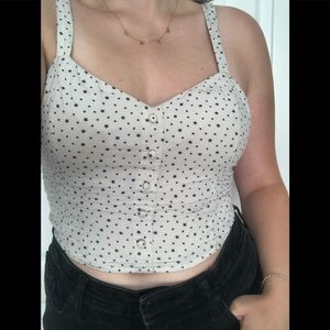 White Crop Top with Black Stars and Button Detail